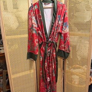 Pottery Barn Red and Green Floral Robe
